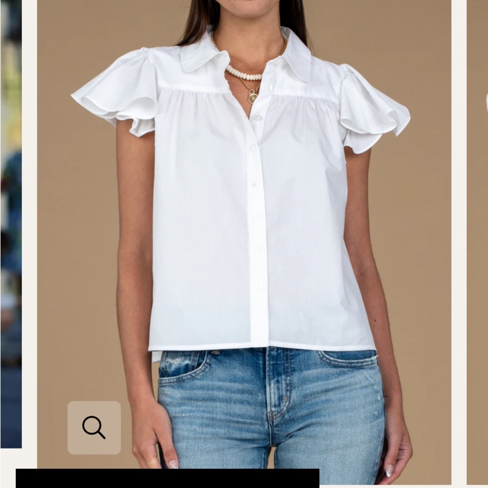 NWT Olivia James White Flutter Sleeve Notched Collar Blouse